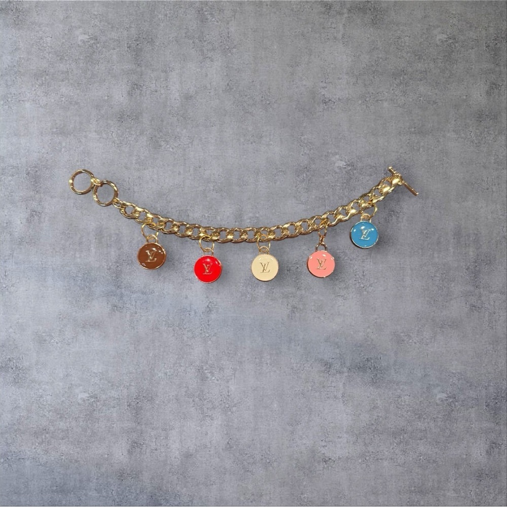 Gold Charm Bracelet with Upcycled LV Charms - Picture 3 of 4
